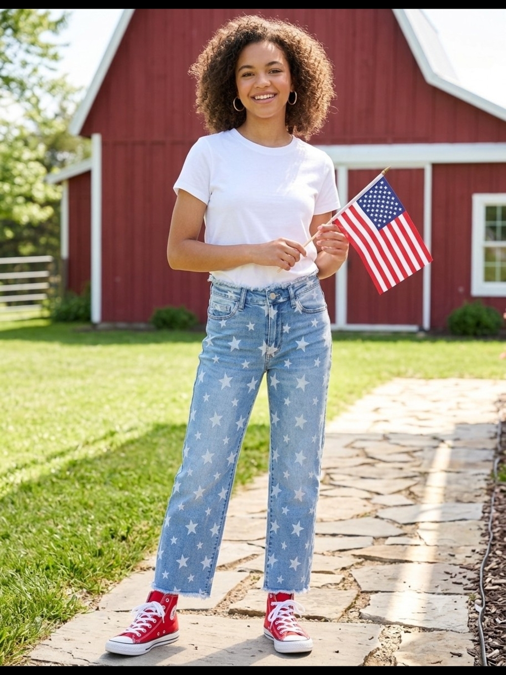 Judy Blue Light Blue Star Print Straight Leg Jeans
